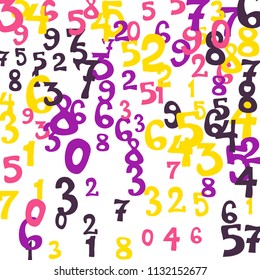 Falling numbers abstract background. Abstract colorful background for card or banner. Pattern of randomly distributed numbers from zero to nine in color.