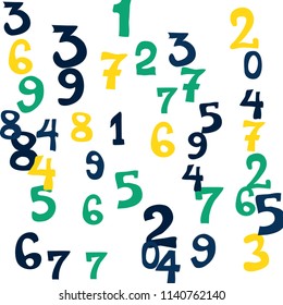 Falling numbers abstract background. Abstract colorful background for card or banner. Pattern of randomly distributed numbers from zero to nine in color.