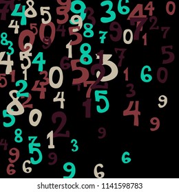 Falling numbers abstract background. Abstract colorful background for card or print. Pattern of randomly distributed numbers from zero to nine in color.