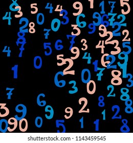 Falling numbers abstract background. Abstract colorful background for card or banner. Pattern of randomly distributed numbers from zero to nine in color.