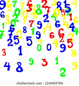 Falling numbers abstract background. Abstract colorful background for card or banner. Pattern of randomly distributed numbers from zero to nine in color.