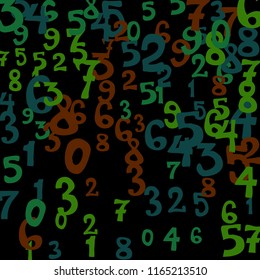 Falling numbers abstract background. Abstract colorful background for card or print. Pattern of randomly distributed numbers from zero to nine in color.