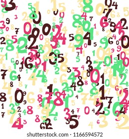 Falling numbers abstract background. Abstract colorful background for card or banner. Pattern of randomly distributed numbers from zero to nine in color.
