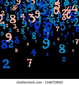 Falling numbers abstract background. Abstract colorful background for card or banner. Pattern of randomly distributed numbers from zero to nine in color.