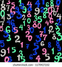 Falling numbers abstract background. Abstract colorful background for banner or poster. Pattern of randomly distributed numbers from zero to nine in color.