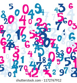 Falling numbers abstract background. Abstract colorful background for card or banner. Pattern of randomly distributed numbers from zero to nine in color.