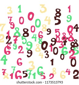 Falling numbers abstract background. Abstract colorful background for card or banner. Pattern of randomly distributed numbers from zero to nine in color.