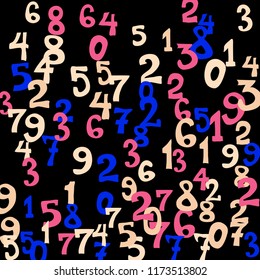 Falling numbers abstract background. Abstract colorful background for banner or poster. Pattern of randomly distributed numbers from zero to nine in color.