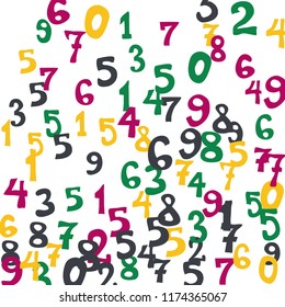 Falling numbers abstract background. Abstract colorful background for card or banner. Pattern of randomly distributed numbers from zero to nine in color.
