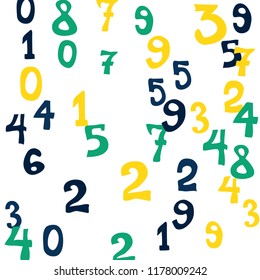 Falling numbers abstract background. Abstract colorful background for banner or poster. Pattern of randomly distributed numbers from zero to nine in color.