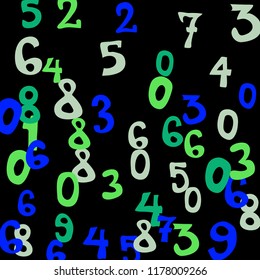 Falling numbers abstract background. Abstract colorful background for banner or poster. Pattern of randomly distributed numbers from zero to nine in color.