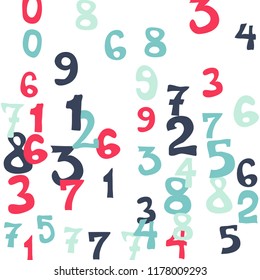 Falling numbers abstract background. Abstract colorful background for card or banner. Pattern of randomly distributed numbers from zero to nine in color.