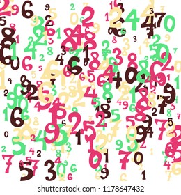 Falling numbers abstract background. Abstract colorful background for card or print. Pattern of randomly distributed numbers from zero to nine in color.