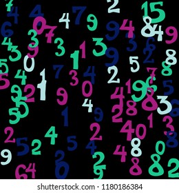 Falling numbers abstract background. Abstract colorful background for banner or poster. Pattern of randomly distributed numbers from zero to nine in color.