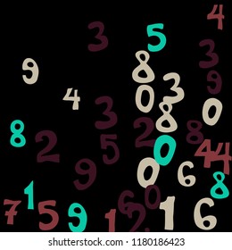 Falling numbers abstract background. Abstract colorful background for card or print. Pattern of randomly distributed numbers from zero to nine in color.