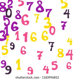 Falling numbers abstract background. Abstract colorful background for card or banner. Pattern of randomly distributed numbers from zero to nine in color.