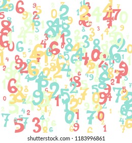 Falling numbers abstract background. Abstract colorful background for card or banner. Pattern of randomly distributed numbers from zero to nine in color.