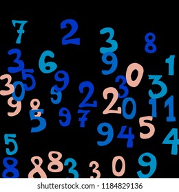 Falling numbers abstract background. Abstract colorful background for card or print. Pattern of randomly distributed numbers from zero to nine in color.