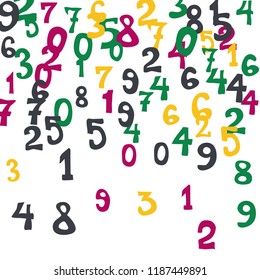 Falling numbers abstract background. Abstract colorful background for card or print. Pattern of randomly distributed numbers from zero to nine in color.