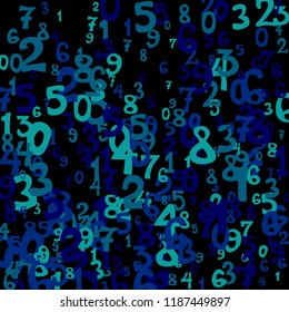 Falling numbers abstract background. Abstract colorful background for card or print. Pattern of randomly distributed numbers from zero to nine in color.