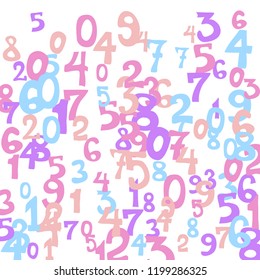 Falling numbers abstract background. Abstract colorful background for card or print. Pattern of randomly distributed numbers from zero to nine in color.