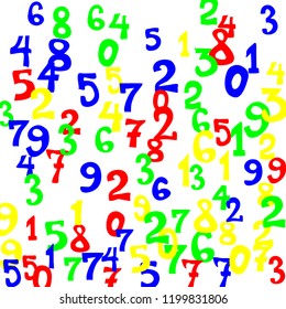 Falling numbers abstract background. Abstract colorful background for card or banner. Pattern of randomly distributed numbers from zero to nine in color.