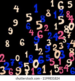 Falling numbers abstract background. Abstract colorful background for card or print. Pattern of randomly distributed numbers from zero to nine in color.