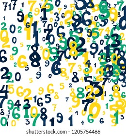 Falling numbers abstract background. Abstract colorful background for card or banner. Pattern of randomly distributed numbers from zero to nine in color.