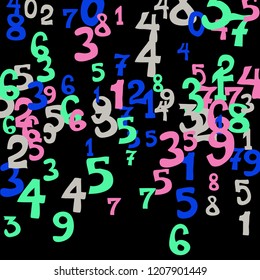 Falling numbers abstract background. Abstract colorful background for card or print. Pattern of randomly distributed numbers from zero to nine in color.