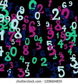 Falling numbers abstract background. Abstract colorful background for card or print. Pattern of randomly distributed numbers from zero to nine in color.
