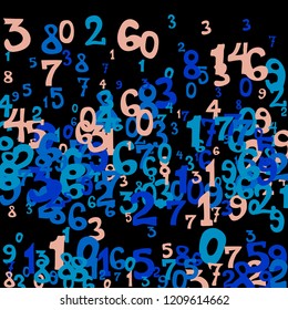 Falling numbers abstract background. Abstract colorful background for banner or poster. Pattern of randomly distributed numbers from zero to nine in color.