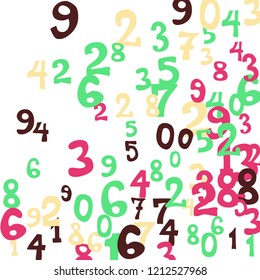 Falling numbers abstract background. Abstract colorful background for card or print. Pattern of randomly distributed numbers from zero to nine in color.