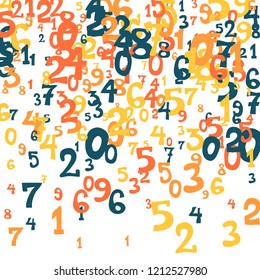 Falling numbers abstract background. Abstract colorful background for card or banner. Pattern of randomly distributed numbers from zero to nine in color.