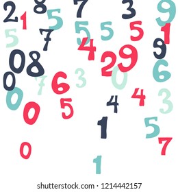 Falling numbers abstract background. Abstract colorful background for card or print. Pattern of randomly distributed numbers from zero to nine in color.