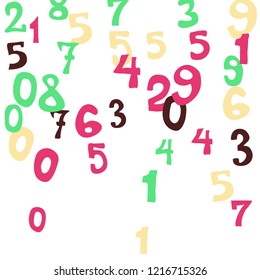 Falling numbers abstract background. Abstract colorful background for card or banner. Pattern of randomly distributed numbers from zero to nine in color.
