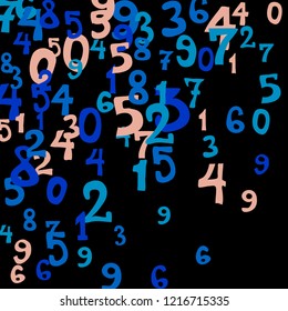 Falling numbers abstract background. Abstract colorful background for card or banner. Pattern of randomly distributed numbers from zero to nine in color.