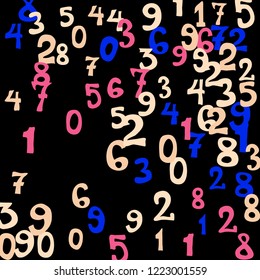 Falling numbers abstract background. Abstract colorful background for banner or poster. Pattern of randomly distributed numbers from zero to nine in color.