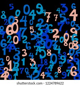 Falling numbers abstract background. Abstract colorful background for card or banner. Pattern of randomly distributed numbers from zero to nine in color.