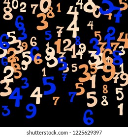 Falling numbers abstract background. Abstract colorful background for card or banner. Pattern of randomly distributed numbers from zero to nine in color.