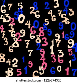 Falling numbers abstract background. Abstract colorful background for card or print. Pattern of randomly distributed numbers from zero to nine in color.