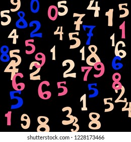 Falling numbers abstract background. Abstract colorful background for card or banner. Pattern of randomly distributed numbers from zero to nine in color.