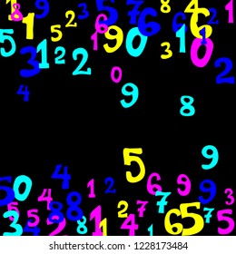Falling numbers abstract background. Abstract colorful background for banner or poster. Pattern of randomly distributed numbers from zero to nine in color.