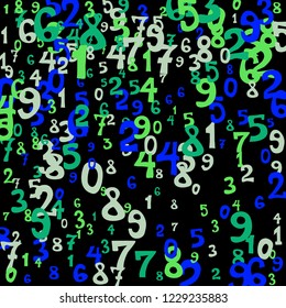 Falling numbers abstract background. Abstract colorful background for banner or poster. Pattern of randomly distributed numbers from zero to nine in color.