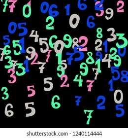 Falling numbers abstract background. Abstract colorful background for card or banner. Pattern of randomly distributed numbers from zero to nine in color.