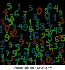 Falling numbers abstract background. Abstract colorful background for banner or poster. Pattern of randomly distributed numbers from zero to nine in color.