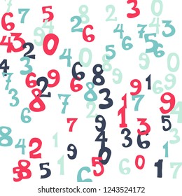 Falling numbers abstract background. Abstract colorful background for card or print. Pattern of randomly distributed numbers from zero to nine in color.