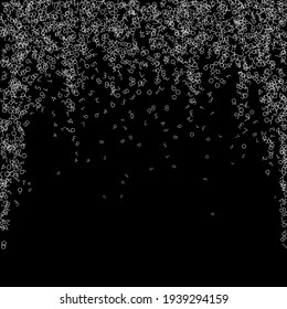 Falling numbers, big data concept. Binary white chaotic flying digits. Unusual futuristic banner on black background. Digital vector illustration with falling numbers.