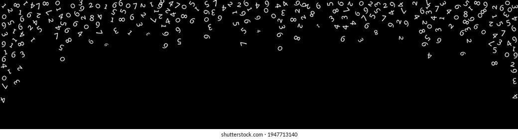 Falling numbers, big data concept. Binary white random flying digits. Optimal futuristic banner on black background. Digital vector illustration with falling numbers.