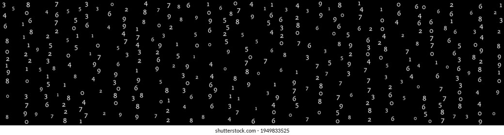 Falling numbers, big data concept. Binary white orderly flying digits. Fine futuristic banner on black background. Digital vector illustration with falling numbers.
