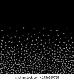 Falling numbers, big data concept. Binary white random flying digits. Juicy futuristic banner on black background. Digital vector illustration with falling numbers.